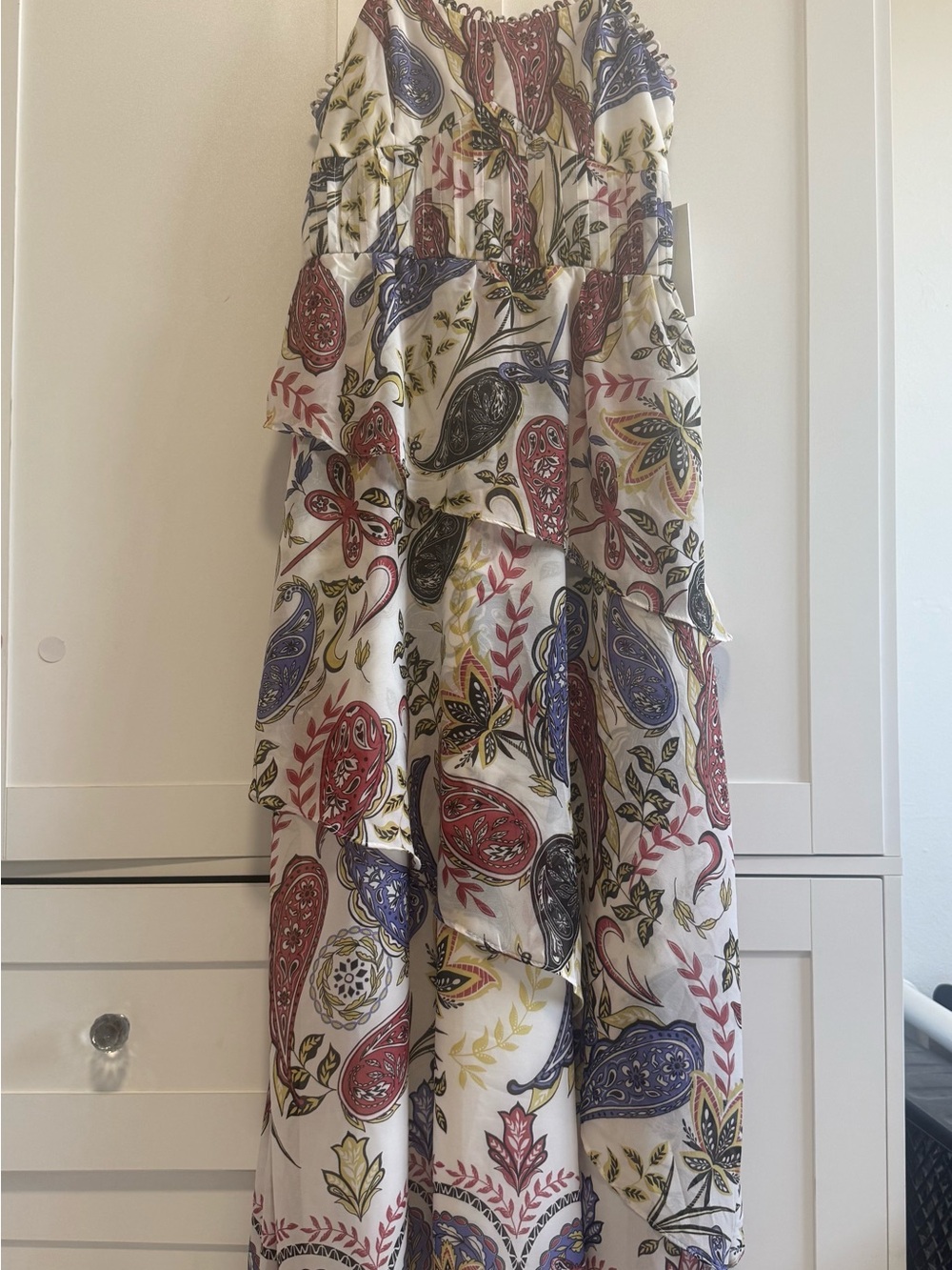 Parker New Ivory Paisley Tiered Maxi Dress XS NWT
